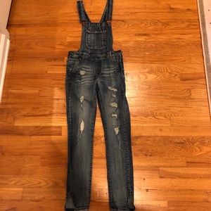 Distressed Denim Overalls
